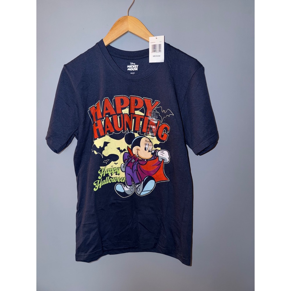 Disney Mickey Mouse Happy Haunting Halloween Vampire T-Shirt Navy Medium NEW